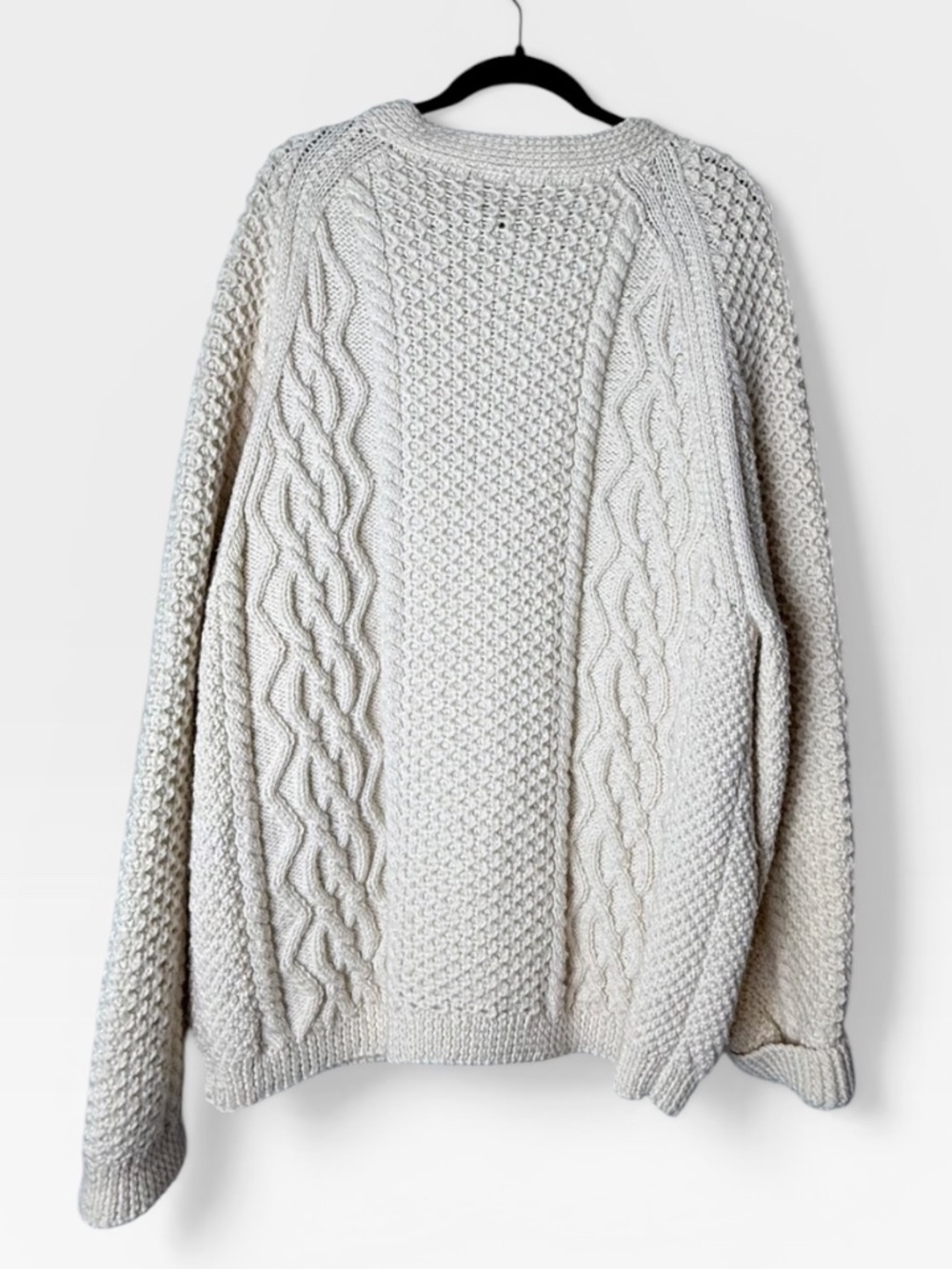 Blarney Woollen‎ Mills Sweater Off White 100% Wool Aran Handknit Cardigan (M) - Picture 2 of 4